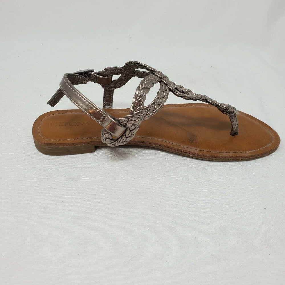 Women's Merona Jana Quarter Strap Flat Strappy Sandals in Silver Size 6 - Picture 4 of 11